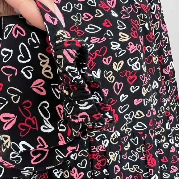 LOFT Black Multi-Color Hearts Print Long Sleeve Shirt Dress size XS - Picture 7 of 10